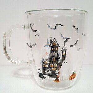 NEW RARE Pottery Barn SCARY SQUAD Double Wall Mug 16 OZ Glass Halloween NIB